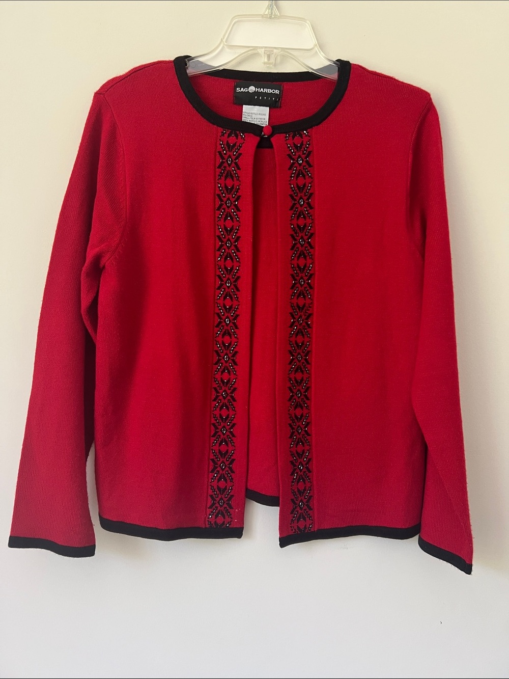 Sag Harbor Red Cardigan with Black Embroidered Trim